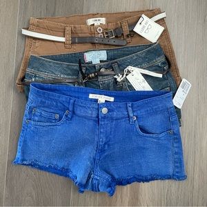 NWT 3 pairs of shorts in Cobalt Blue, Brown, and Dark Wash US 25 & 26